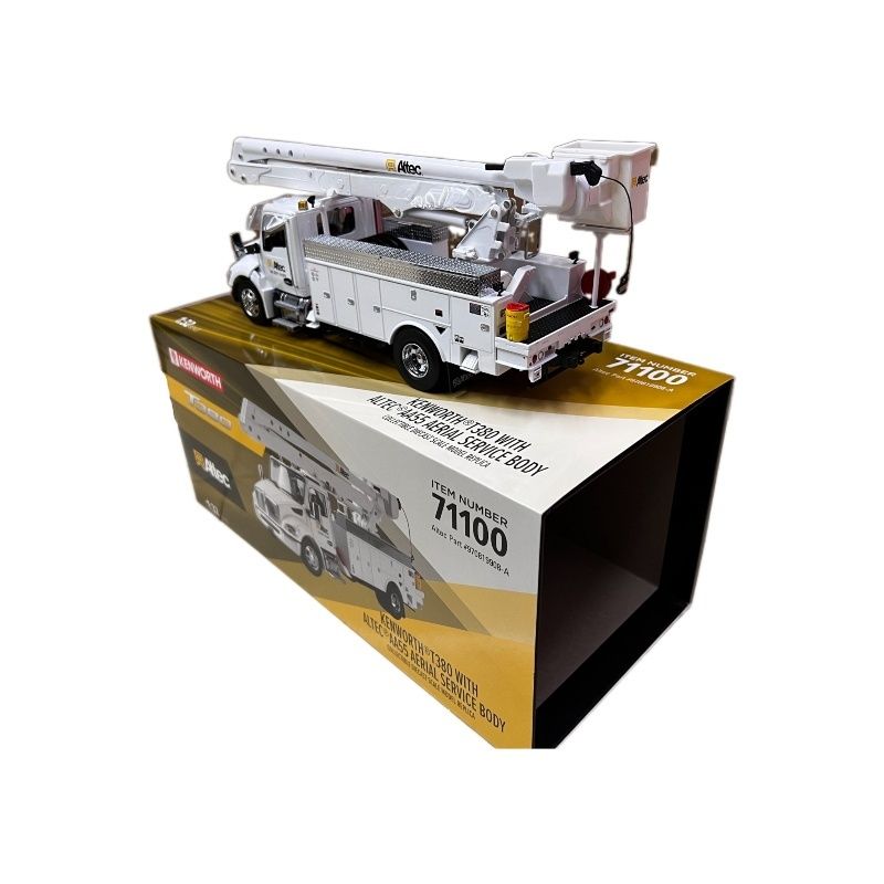 DM 1/32 Xe nâng người làm việc trên cao Kenworth T380 bằng hợp kim, mô hình xe công trình 71100