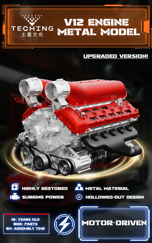 Mô hình động cơ 12 xi-lanh V12, tất cả kim loại lắp ráp và lắp ráp, có thể khởi động động cơ Mini đồ chơi